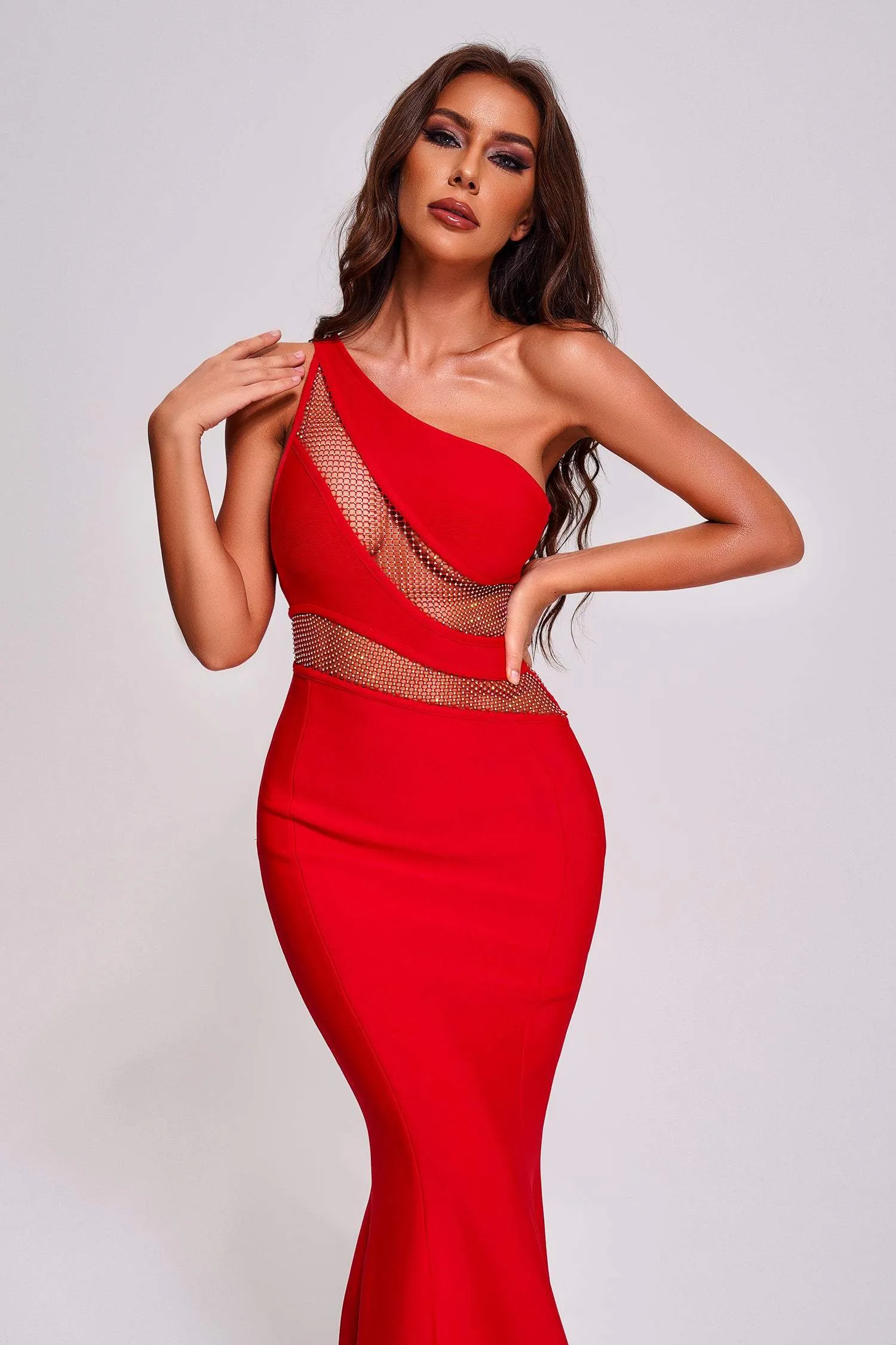 Kylli One Shoulder Diamante Mesh Maxi Bandage Dress, M sold by Bella Barnett product image thumbnail 2