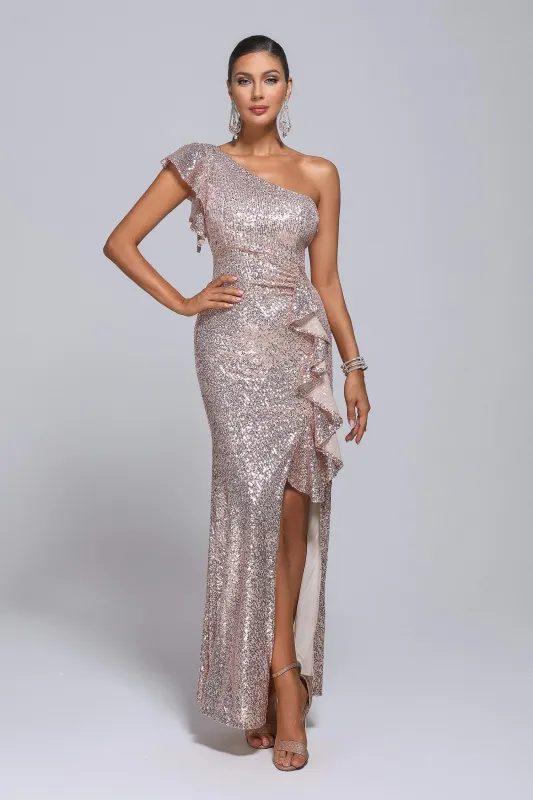 Beach One Shoulder Sequin Maxi Dress, M sold by Bella Barnett