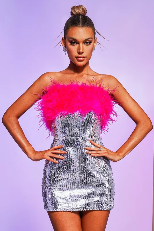 Giela Feather Sequin Mini Dress, M sold by Bella Barnett