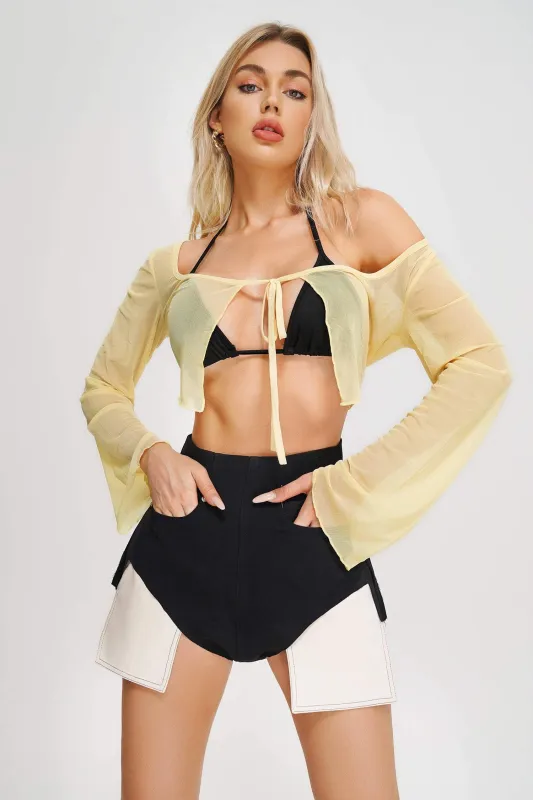 Isata Mesh Crop Top - Yellow, S sold by Bella Barnett