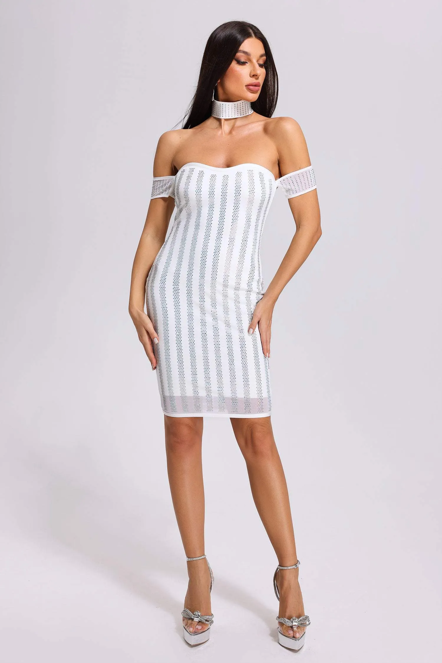 Agnes Off Shoulder Stripe Midi Dress, L sold by Bella Barnett product image thumbnail 2