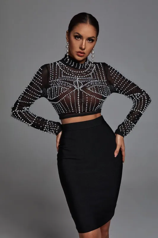 Kiana Pearl Long Sleeve Set - Black, S made by Bella Barnett