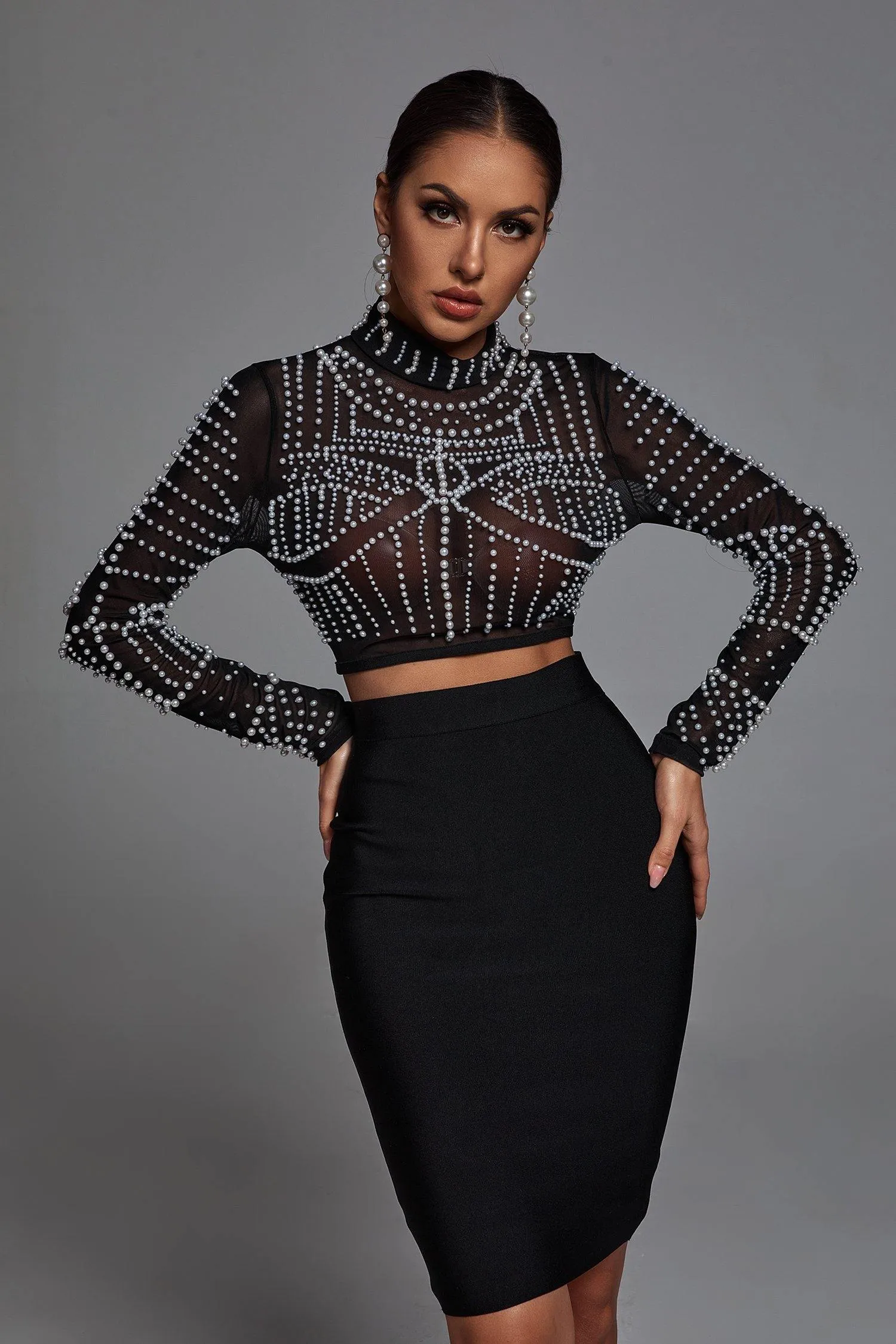 Kiana Pearl Long Sleeve Set - Black, S sold by Bella Barnett