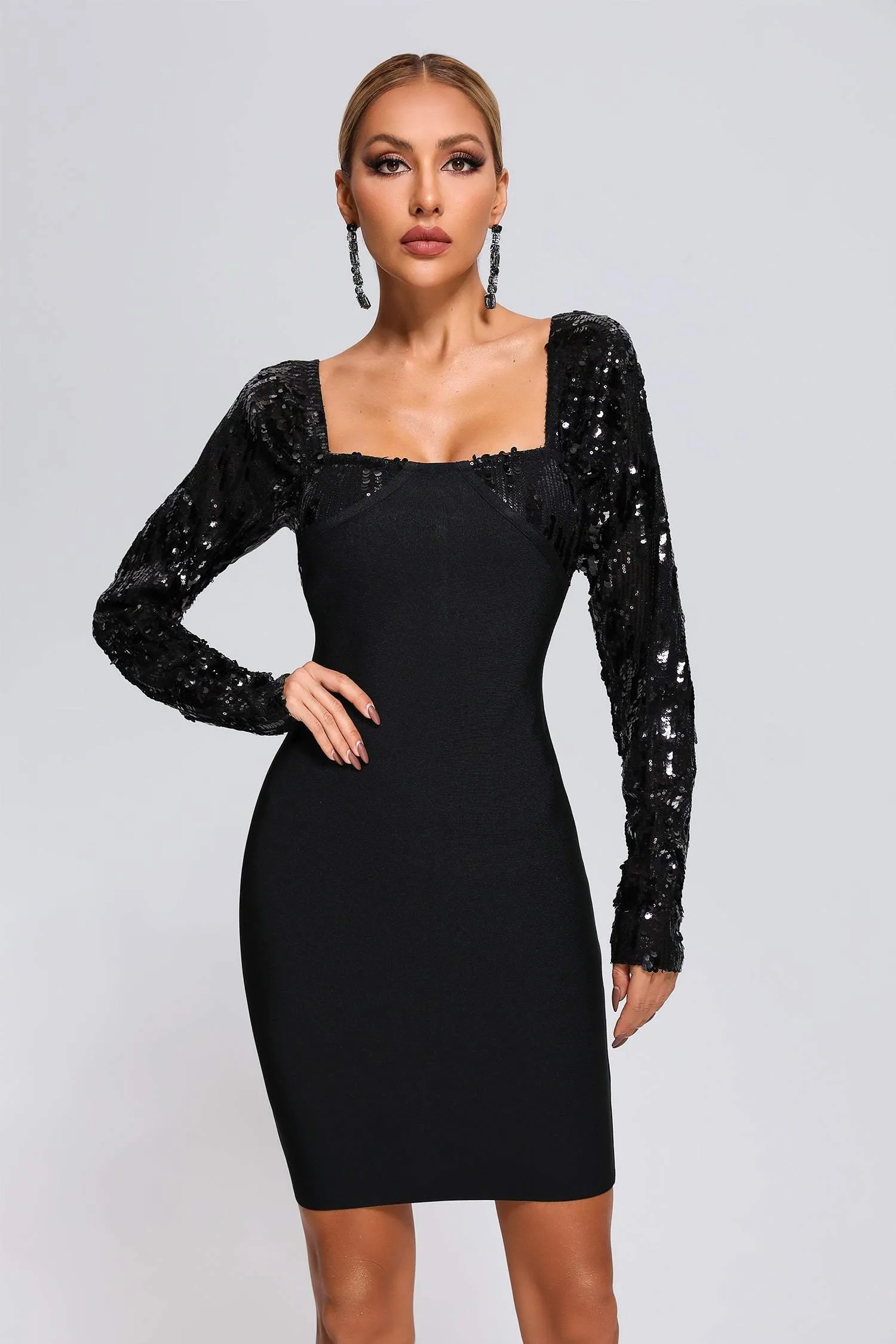 Olive Sequin Mini Bandage Dress, S sold by Bella Barnett