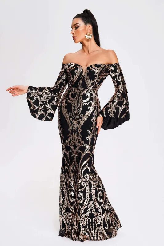 Nerlii Off Shoulder Sequin Maxi Dress, M sold by Bella Barnett