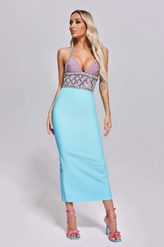 Philippine Diamante Halterneck Bandage Dress, S sold by Bella Barnett