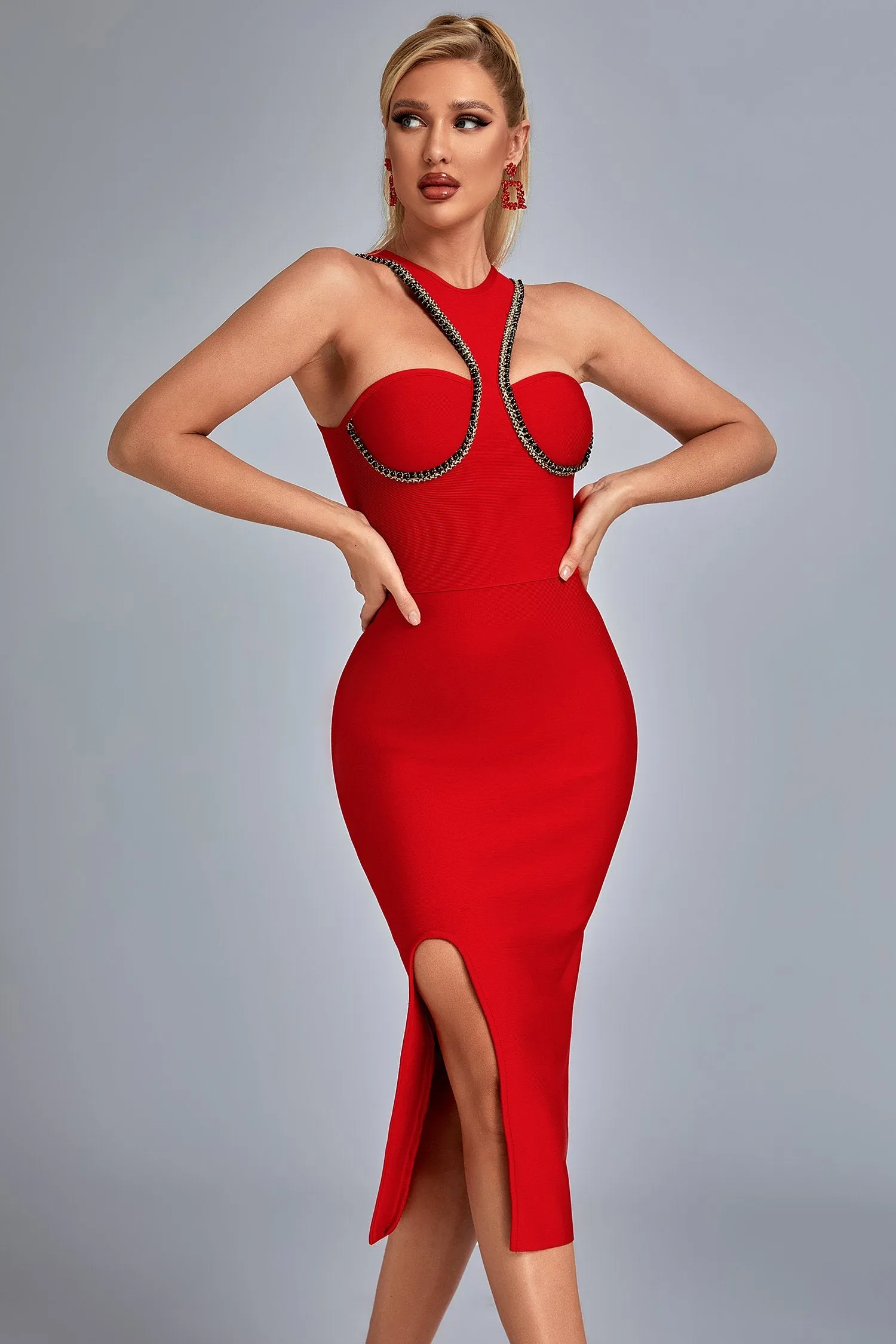 Adut Halter Cutout Midi Bandage Dress, S sold by Bella Barnett