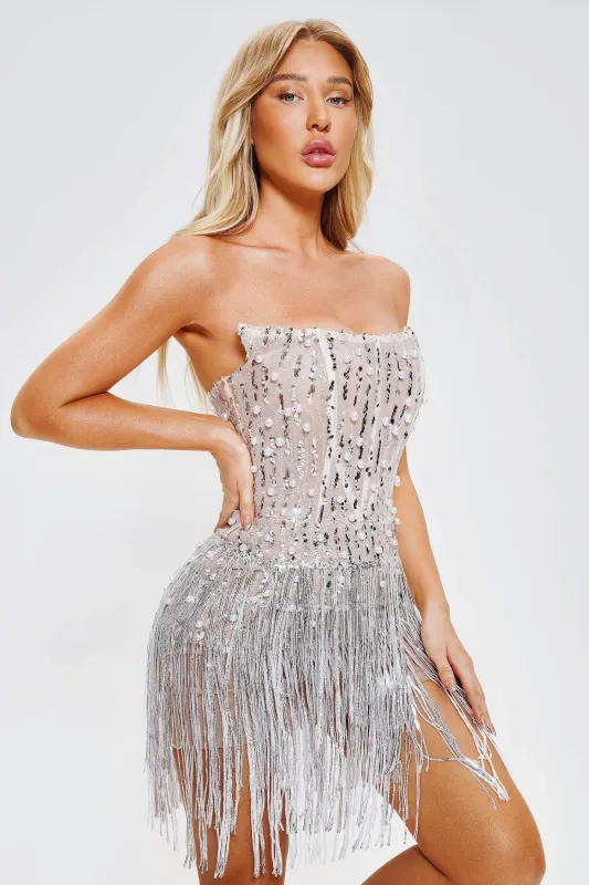 Sorel Pearl Sequin Tassel Mini Dress, M made by Bella Barnett