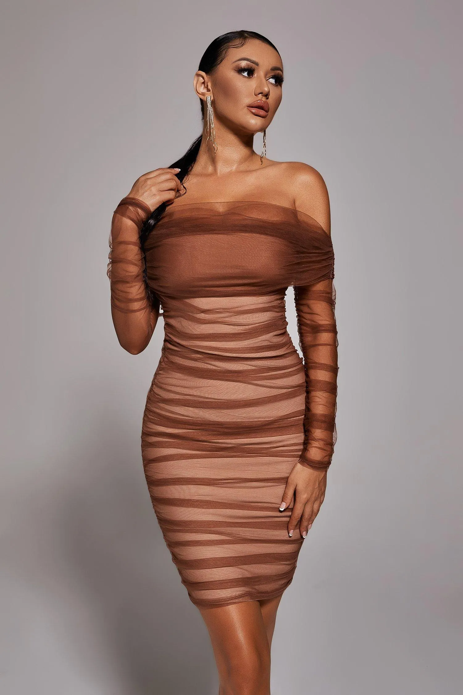 Rowena Ruched Mesh Bandage Midi Dress, L sold by Bella Barnett