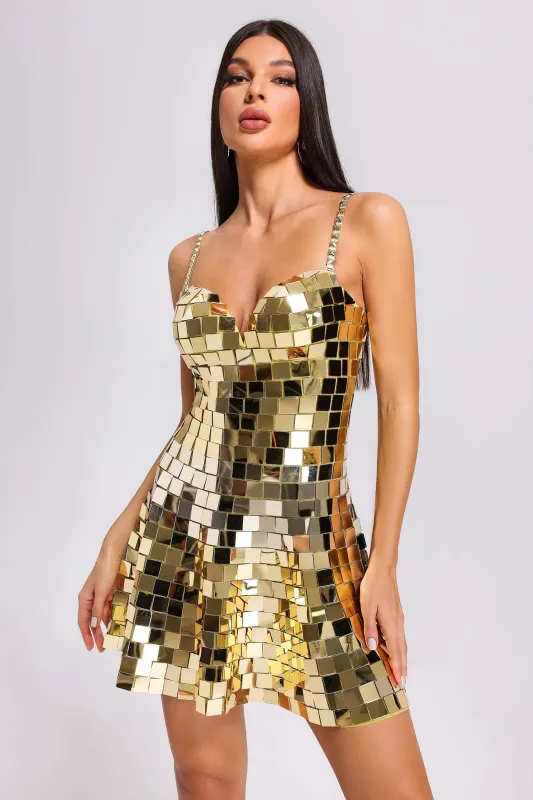 Kimberley Metallic Mirror Mini Dress, L sold by Bella Barnett