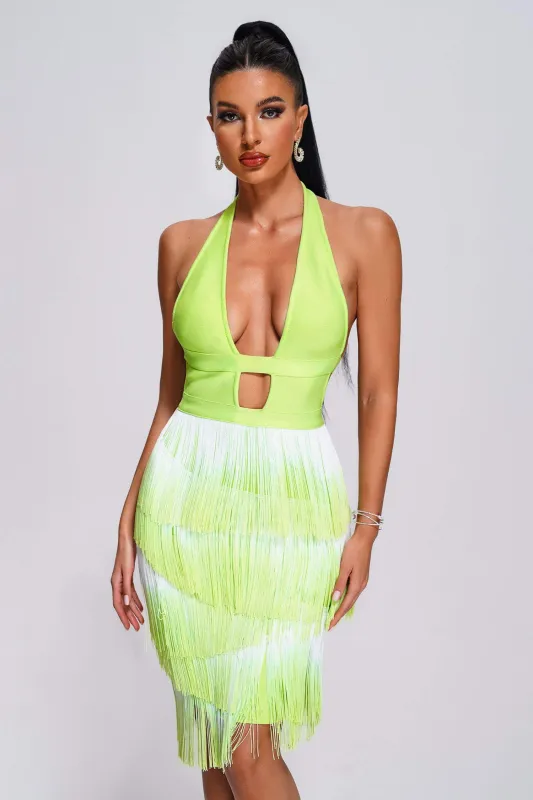 Daona Halter Tassel Mini Bandage Dress, M made by Bella Barnett