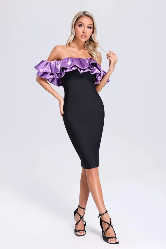 Spola Off Shoulder Flounced Bandage Dress, S sold by Bella Barnett