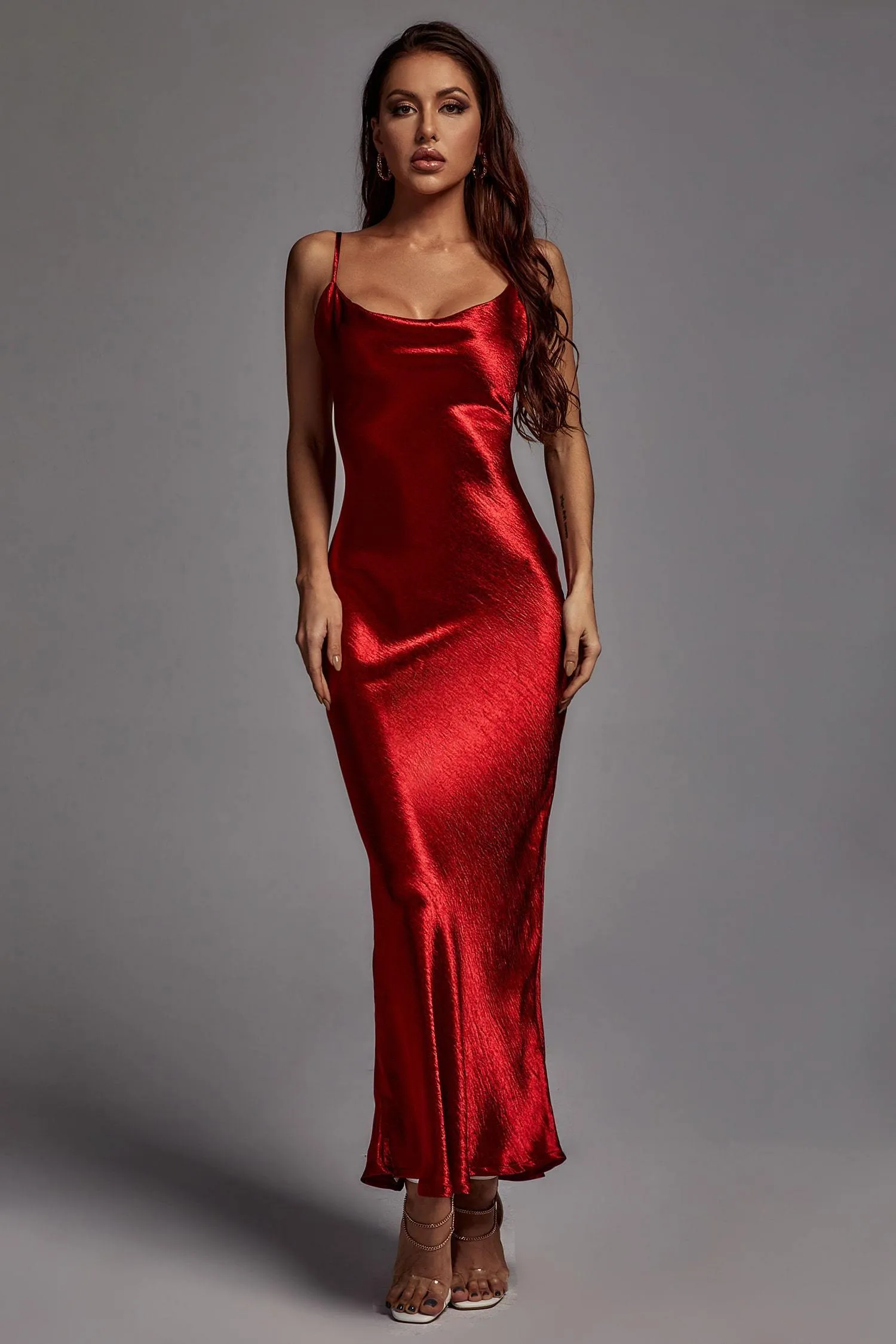 Emily Metallic Wine Maxi Dress, L sold by Bella Barnett