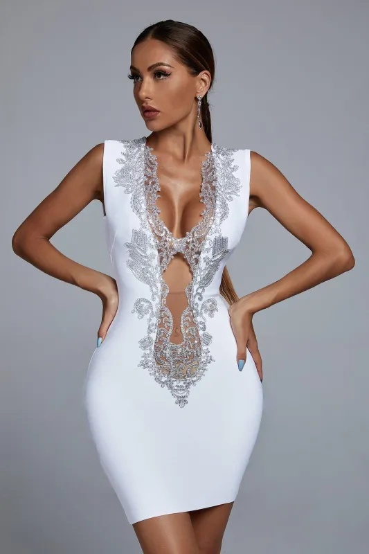 Vlada Embellished Mini Cocktail Dress - White, M sold by Bella Barnett