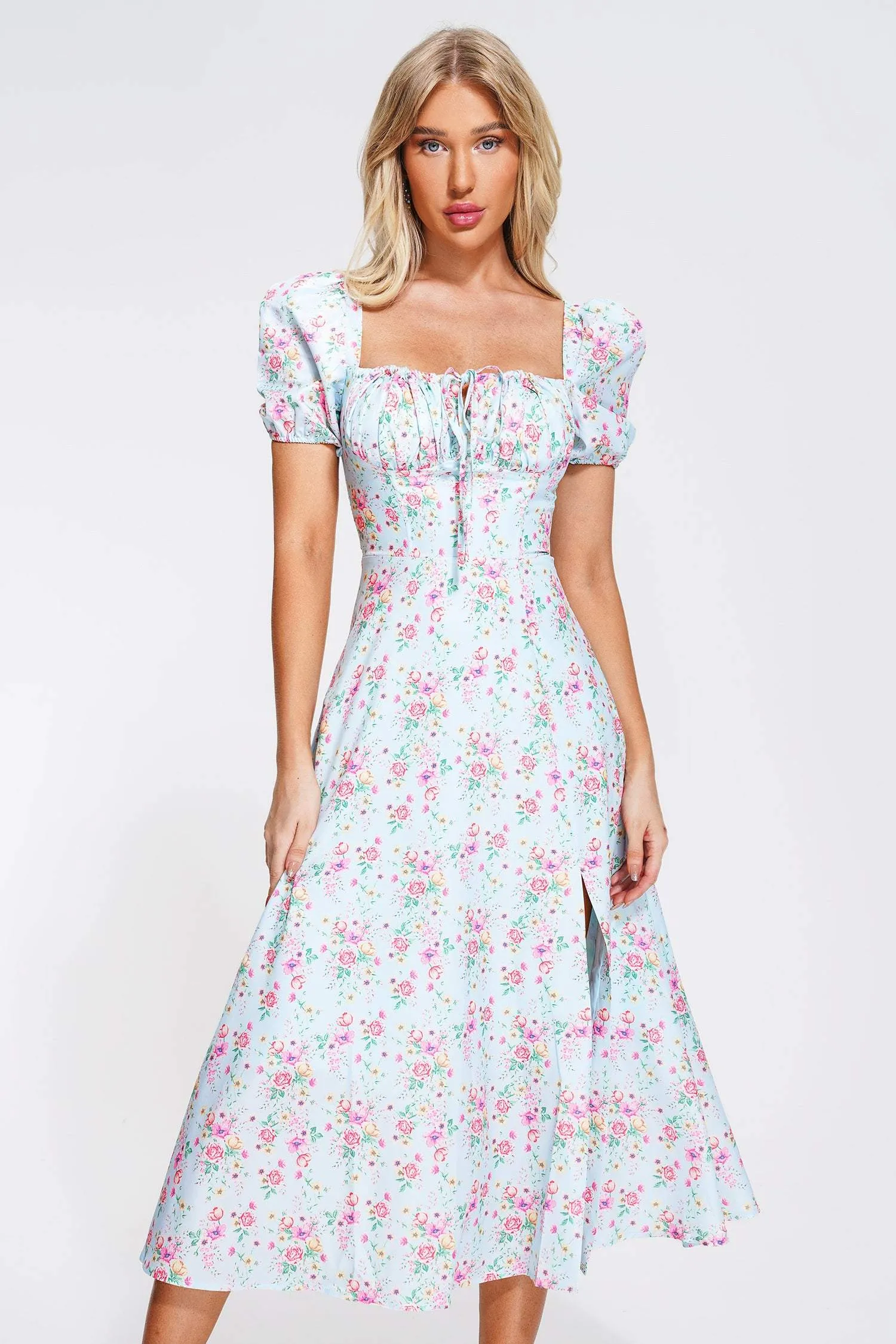 Triasa Puff Sleeve Floral Midi Dress, L sold by Bella Barnett