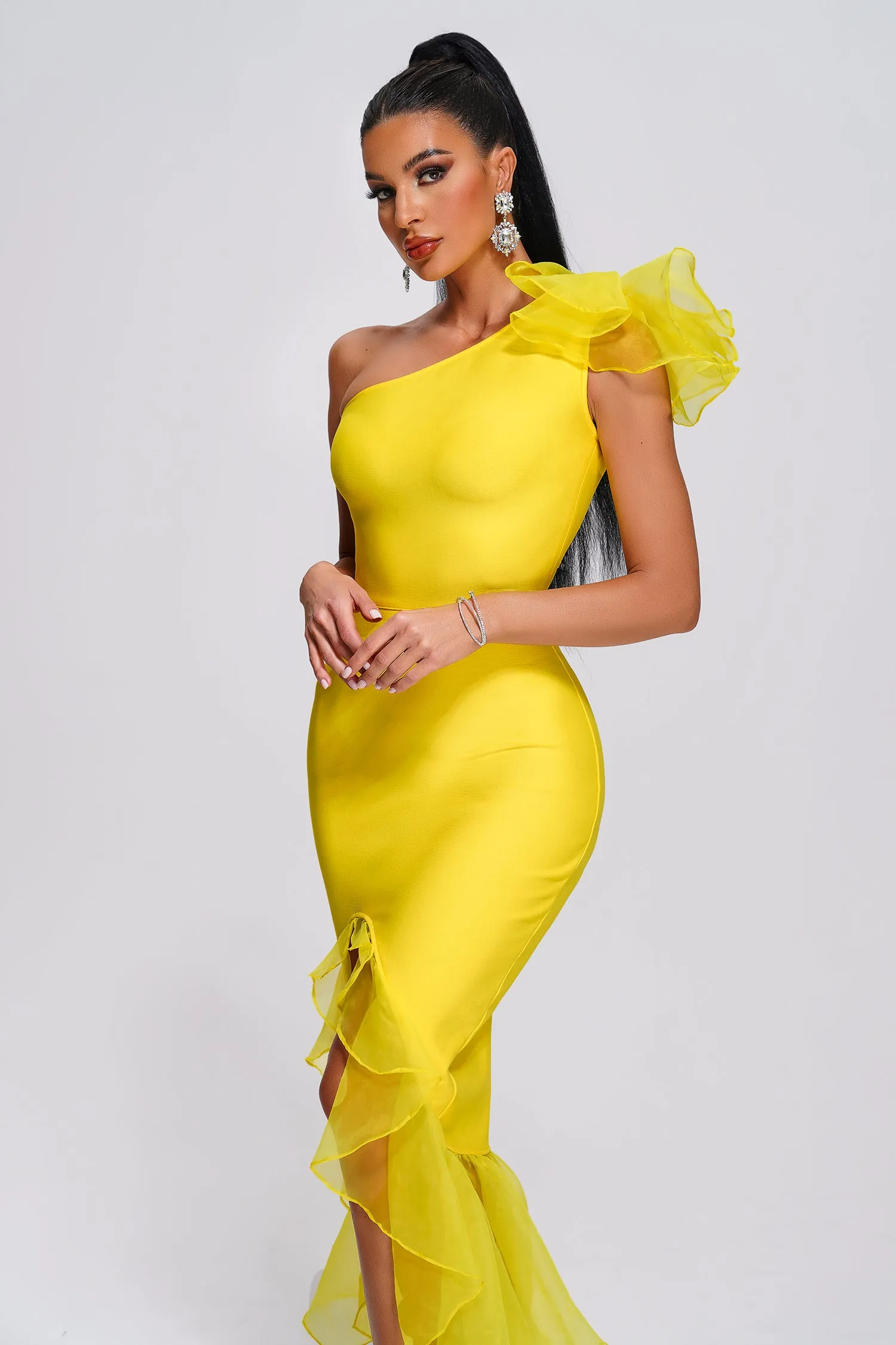 Kyra One Shoulder Slit Midi Bandage Dress, S sold by Bella Barnett product image thumbnail 2