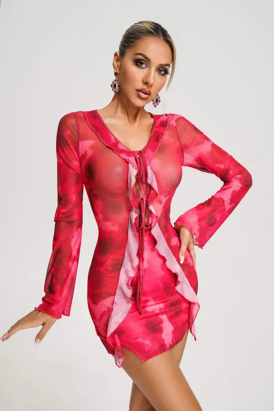 Habiba Printed Mesh Mini Dress, S sold by Bella Barnett