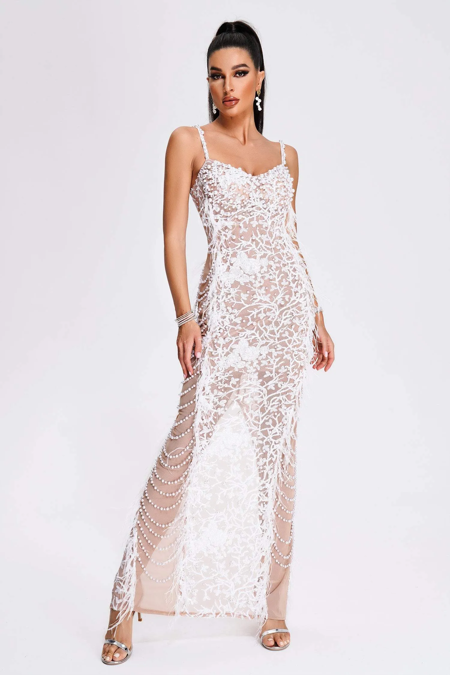 Wenda Feather Sequin Maxi Dress, M sold by Bella Barnett