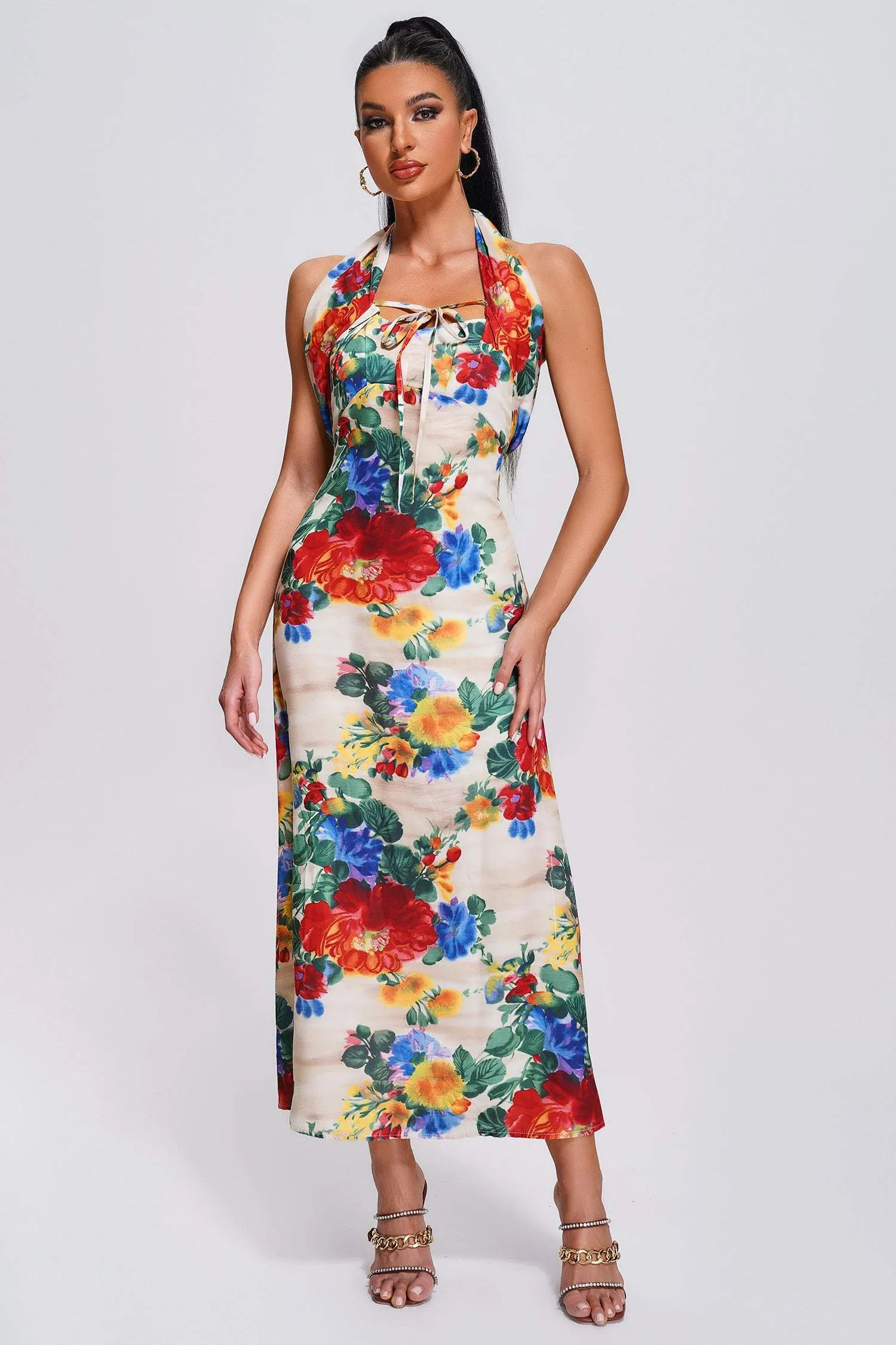 Qerly Halter Floral Maxi Dress, S sold by Bella Barnett