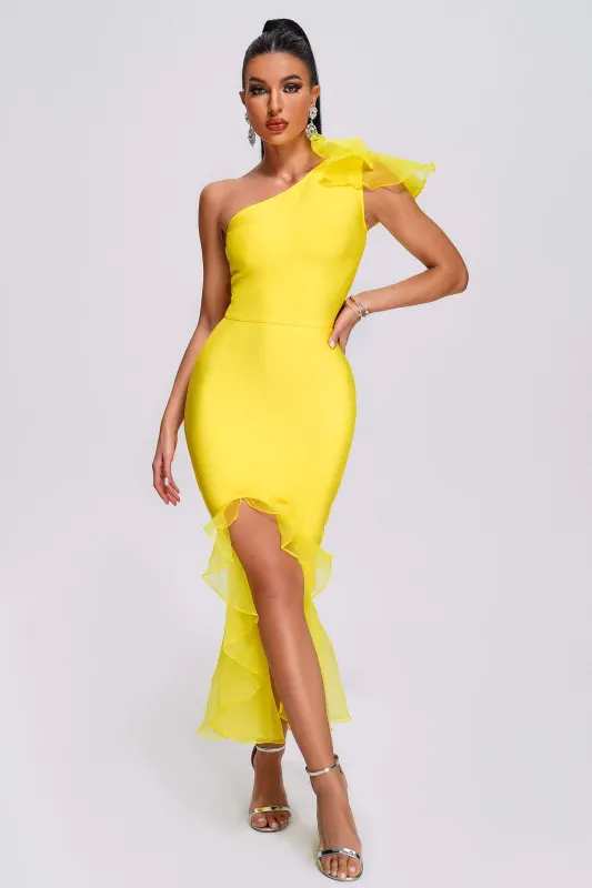 Kyra One Shoulder Slit Midi Bandage Dress, M sold by Bella Barnett