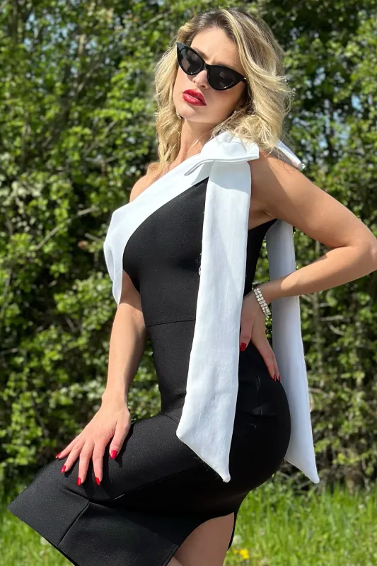 Drape One Shoulder Midi Bandage Dress - Black, L sold by Bella Barnett