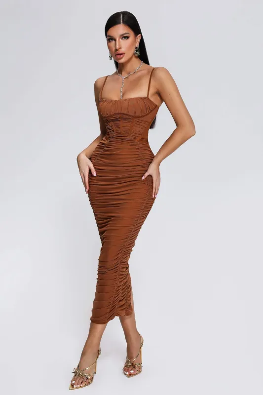 Mocano Ruched Midi Dress, M sold by Bella Barnett