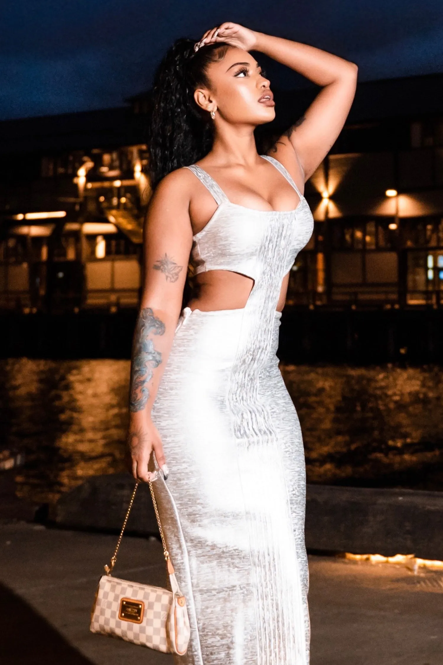 Metallic Bandage Cutout Midi Dress - Silver, S sold by Bella Barnett product image thumbnail 2