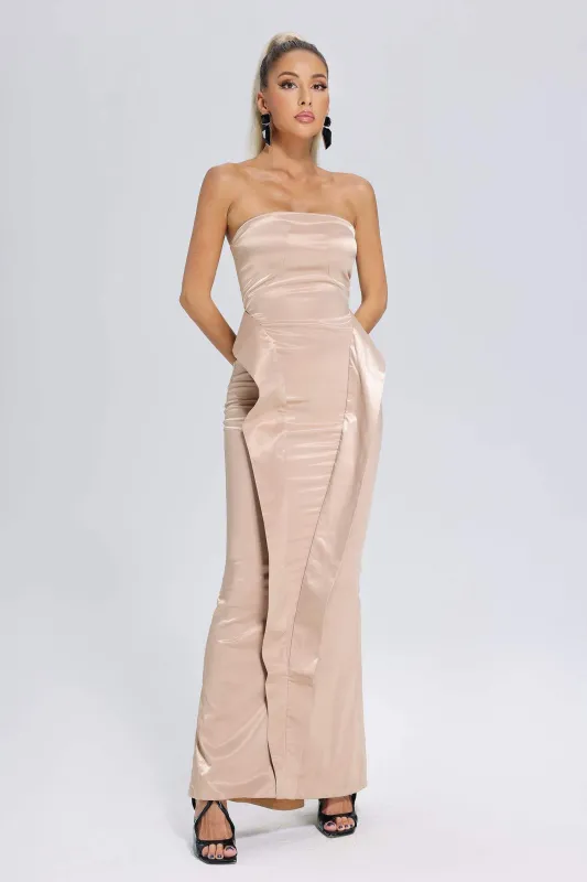 Reda Fishtail Tube Satin Maxi Dress, S sold by Bella Barnett