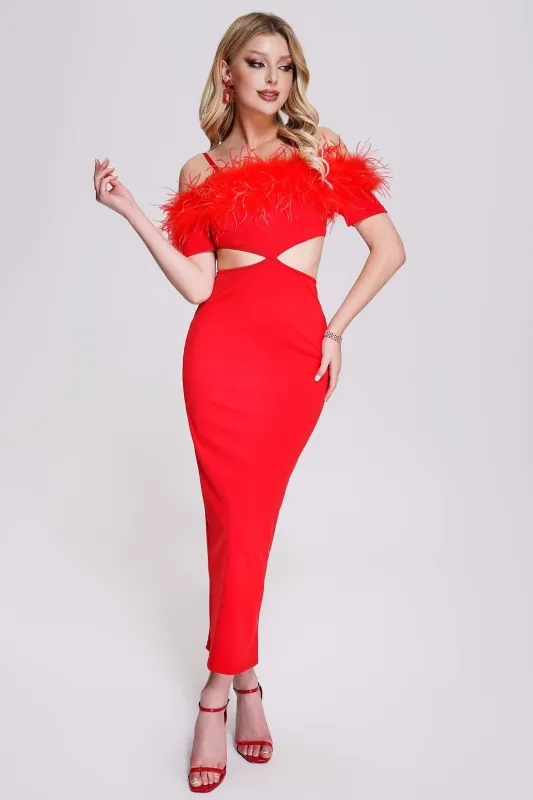Nivia Feather Midi Bandage Dress, L sold by Bella Barnett
