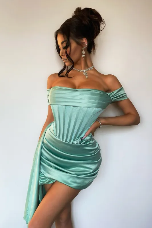 Corset Satin Mini Dress - Mint, S sold by Bella Barnett