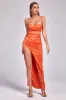 Laura Satin Slit Maxi Dress, Orange / L sold by Bella Barnett