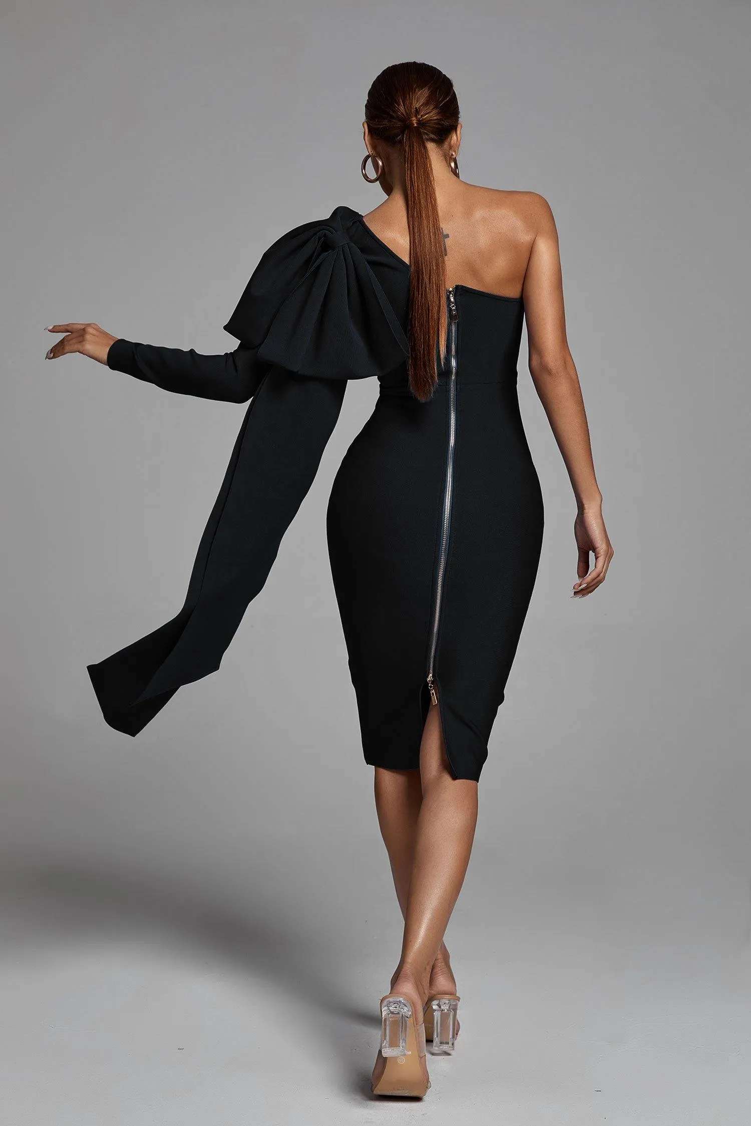 Abbey Black One Shoulder Bandage Dress, S sold by Bella Barnett product image thumbnail 2