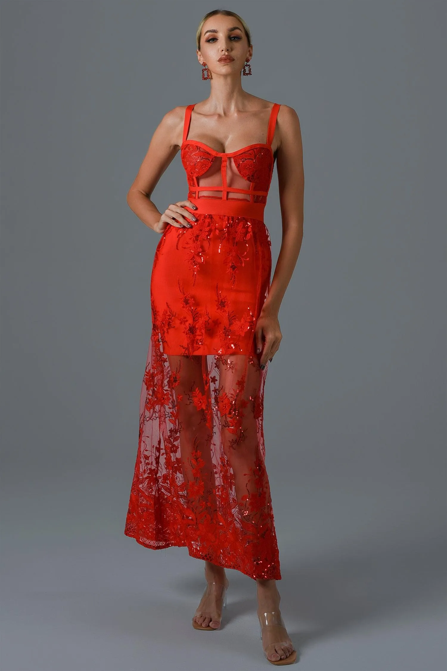 Rogo Lace Maxi Bandage Dress - Red, M sold by Bella Barnett