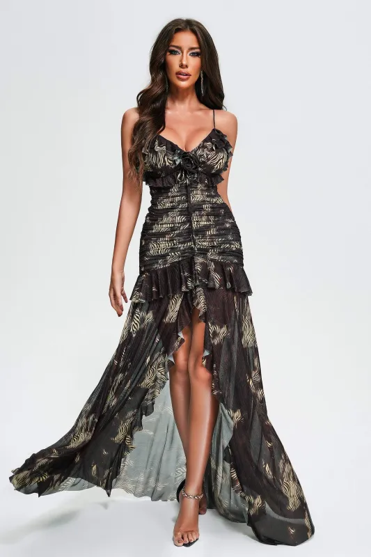 Maka Printed Mesh Maxi Dress, S sold by Bella Barnett