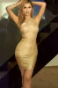 Gold One-shoulder Bodycon Bandage Mini Dress, S sold by Bella Barnett