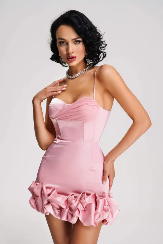 Fennel Satin Mini Dress - Peach, L sold by Bella Barnett