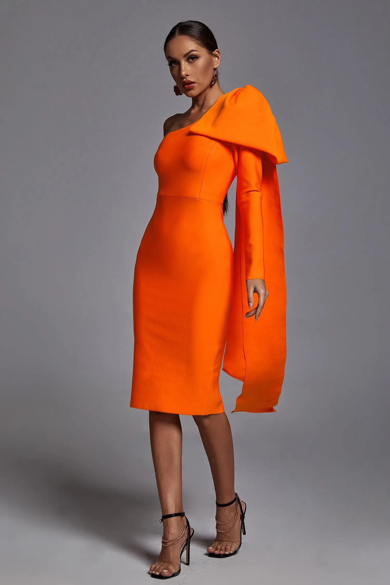 Abbey Orange One Shoulder Bandage Dress, L sold by Bella Barnett