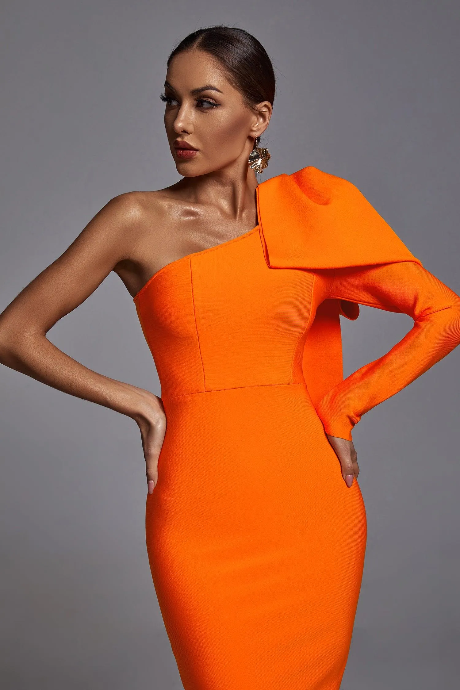 Abbey Orange One Shoulder Bandage Dress, L sold by Bella Barnett product image thumbnail 2