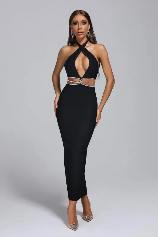 Biana Halter Rhinestone Maxi Bandage Dress, XS sold by Bella Barnett