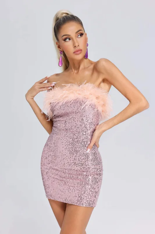 Tess Feather Sequin Tube Dress, S sold by Bella Barnett