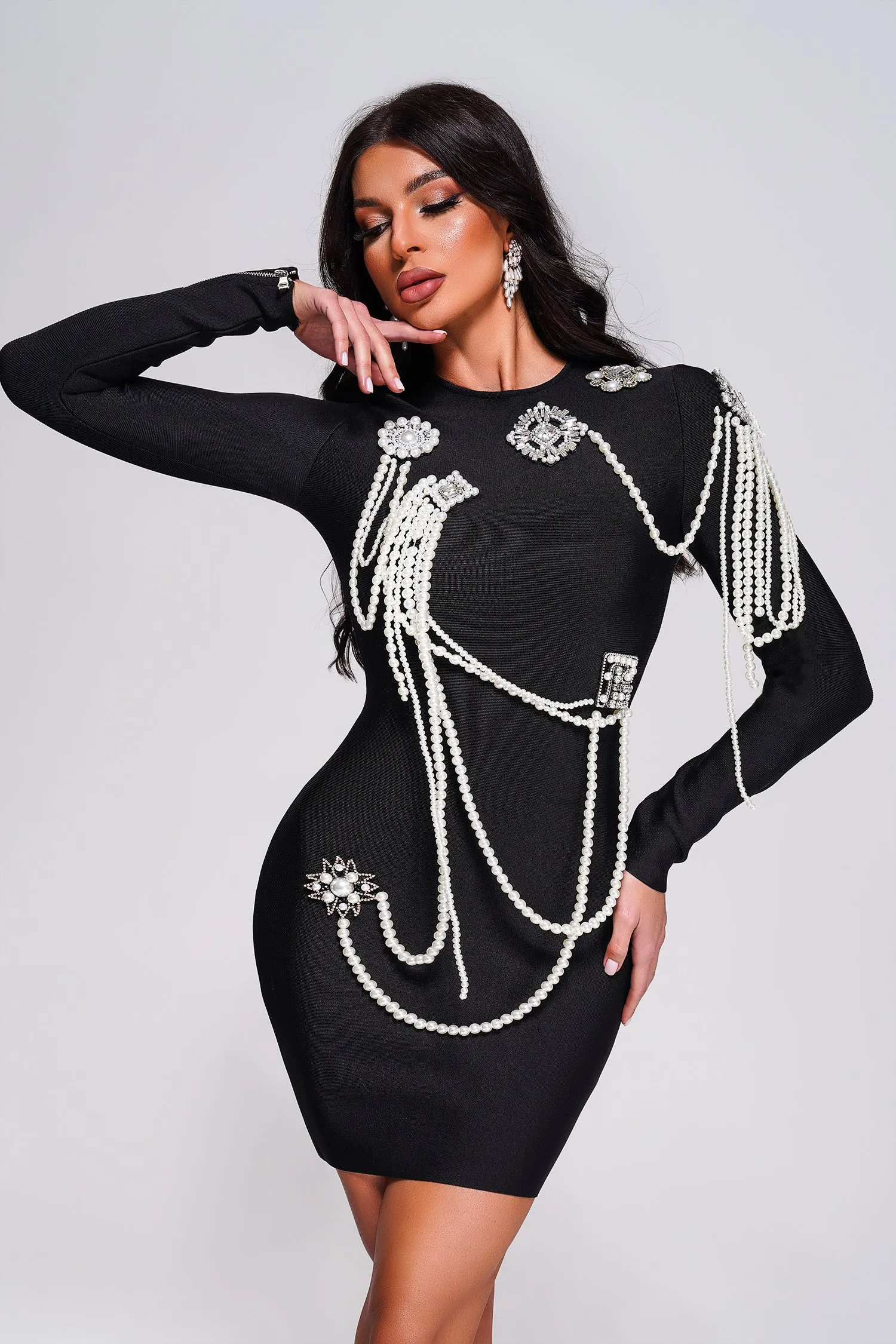 Elleri Pearl Velvet Mini Dress, S sold by Bella Barnett