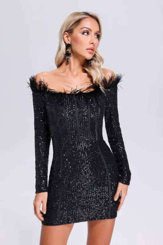 Wooh Feather Sequin Mini Dress, L sold by Bella Barnett