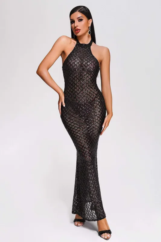 Lunia Sequin Backless Maxi Dress, M sold by Bella Barnett