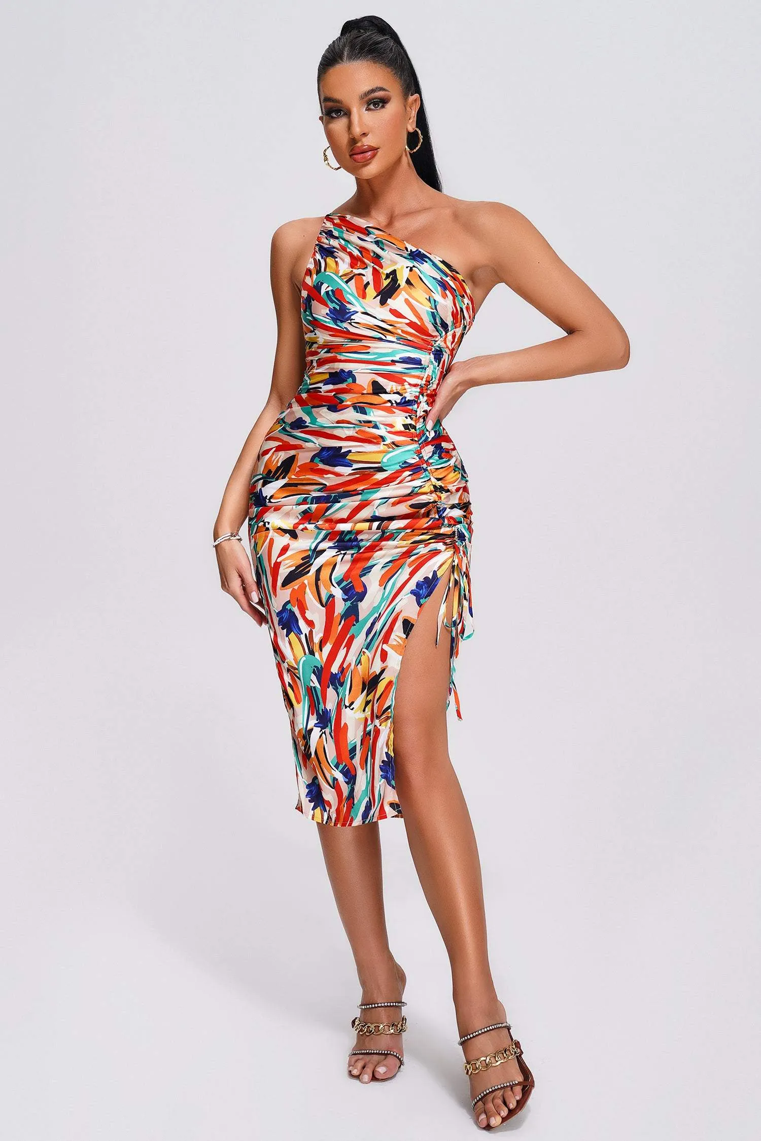 Split One Shoulder Printed Midi Dress, M sold by Bella Barnett