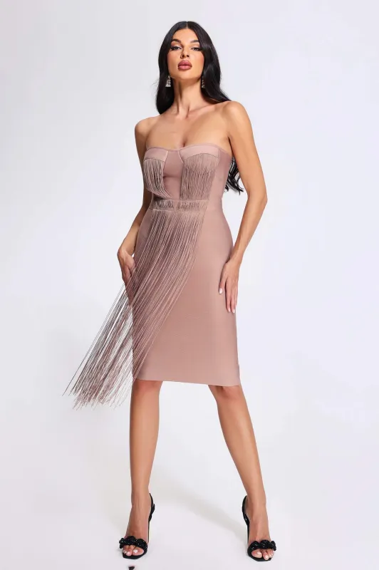 Xiamara Tassel Bandage Midi Dress, S sold by Bella Barnett