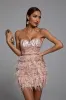 Fringe Trim Sequin Feather Mini Party Dress - Pink, XS sold by Bella Barnett