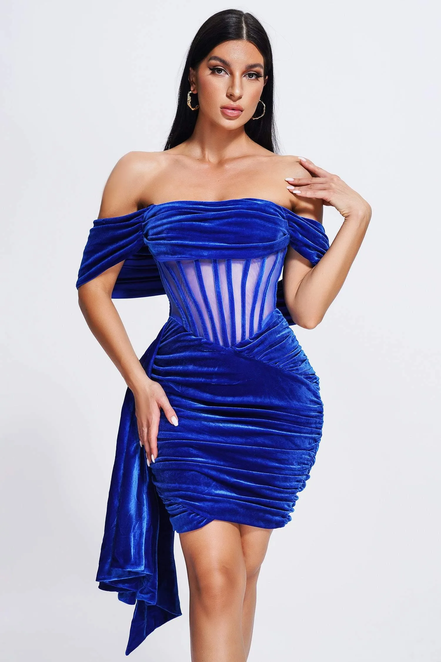 Elasa Velvet Corset Mini Dress - Blue, XS sold by Bella Barnett