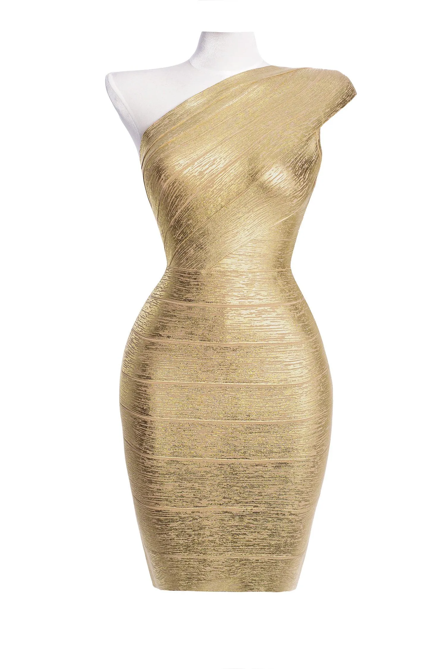 Metallic Bandage Mini Cocktail Dress - Gold, L sold by Bella Barnett