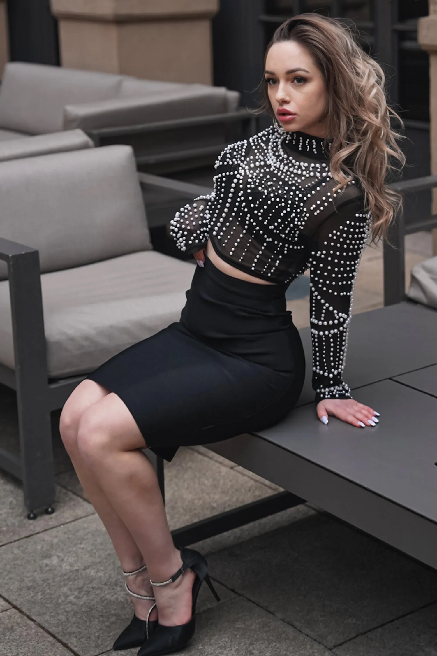 Long Sleeve Pearl Beaded Set - Black, M sold by Bella Barnett product image thumbnail 2