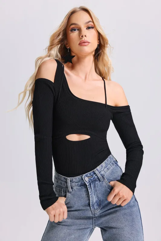Donata Asymmetric Cutout Knitted Top, S sold by Bella Barnett